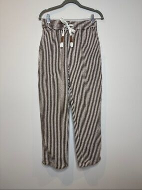Striped Wool Drawstring Lounge Pants - Brown & Cream Size XS